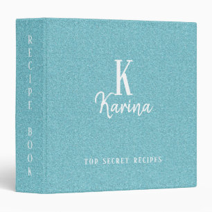 Monogram blue glitter sparkle personalized recipe binder