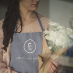 Monogram Blue Grey Minimalist Simple Initial Name Apron<br><div class="desc">A simple monogram with modern typography in white on a blue grey background. The design features a single initial monogram with a minimalist round circle border. The text can easily be customized to suit your needs for the perfectly custom gift or accessory!</div>