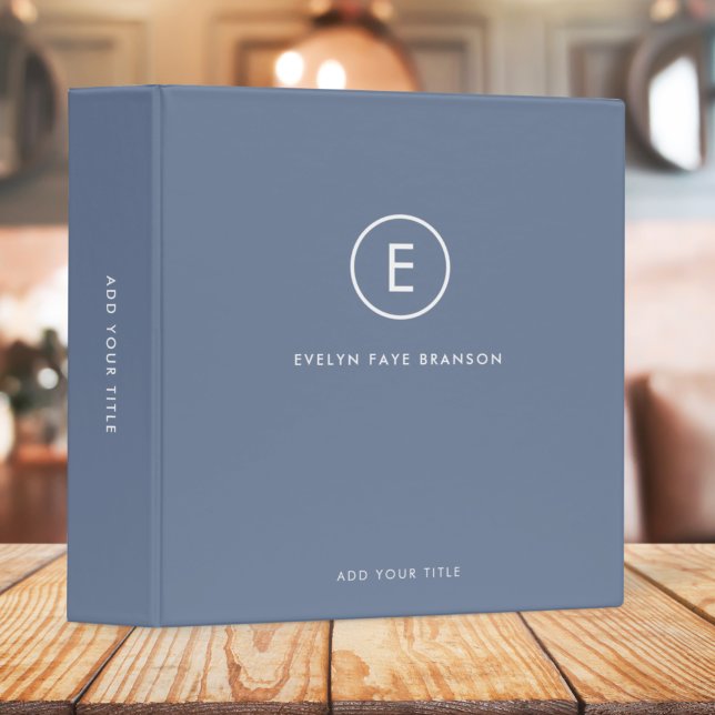 Monogram Blue Grey Minimalist Simple Initial Name Binder (Creator Uploaded)
