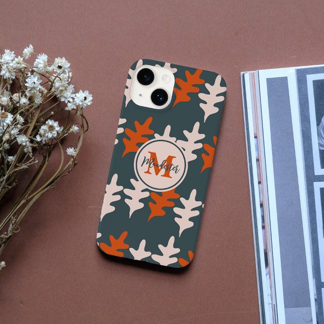 Monogram Blue, Grey & Orange Abstract Art Pattern Case-Mate iPhone Case (Creator Uploaded)