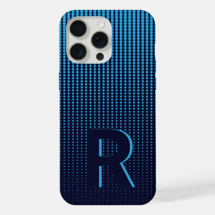 Monogram Blue Halftone Modern Initial Personalized iPhone 15 Pro Max Case
