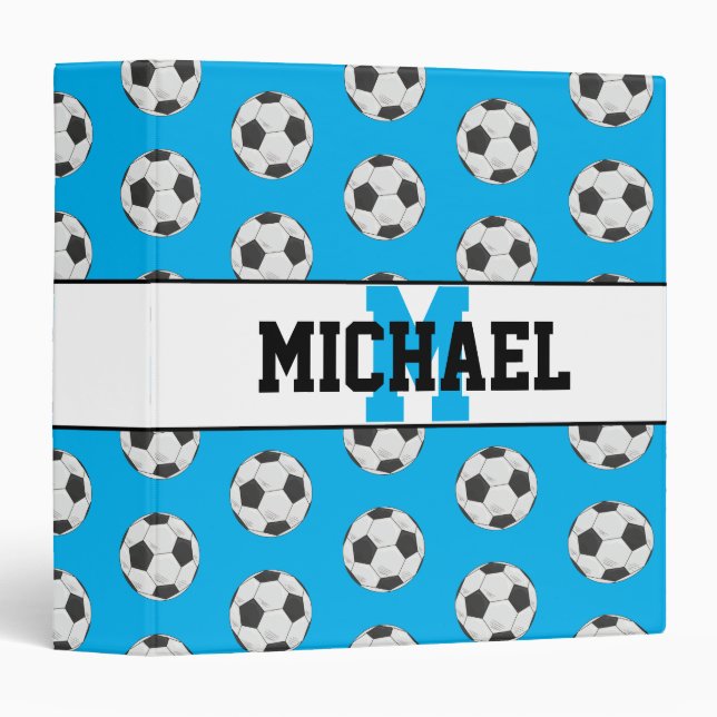 Monogram Blue Initial Soccer Ball Pattern Binder (Front/Spine)