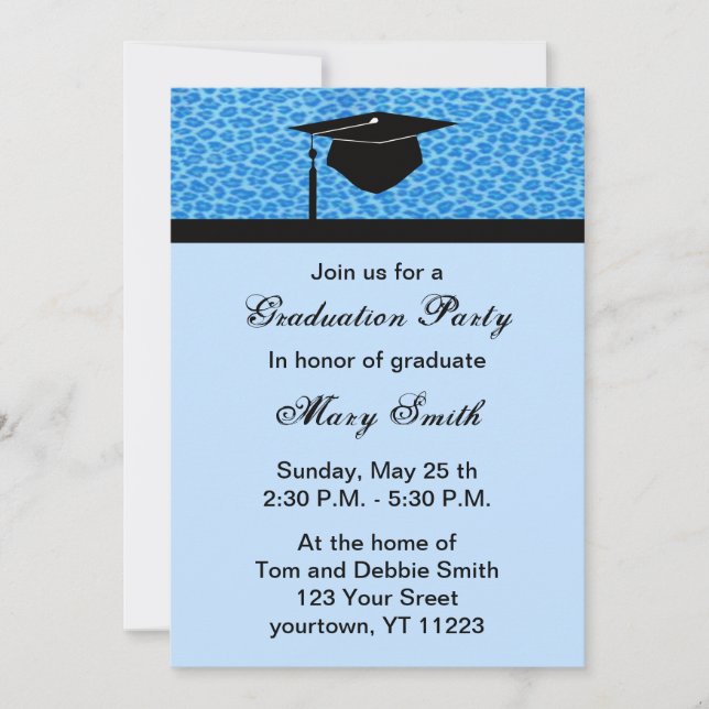 Monogram Blue Leopard Graduation Party Invitation (Front)