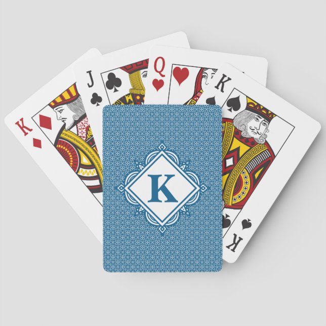 Monogram Blue Mandala Playing Cards (Back)