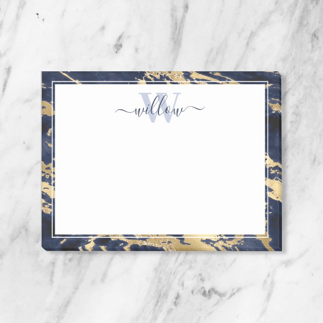 Monogram Blue Marble Gold Foil Graphic Post-it Notes (Creator Uploaded)