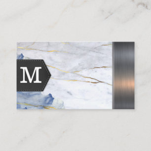 Monogram   Blue Marble Metallic Trim Business Card