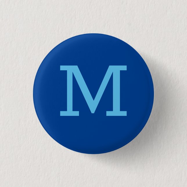 Monogram Blue Modern Add Your Name Initial 1 Inch Round Button (Front)