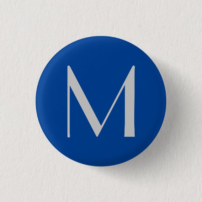 Monogram Blue Modern Add Your Name Initial 1 Inch Round Button (Front)