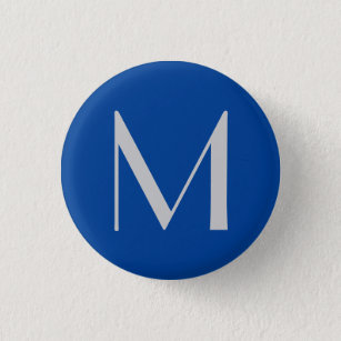 Monogram Blue Modern Add Your Name Initial 1 Inch Round Button