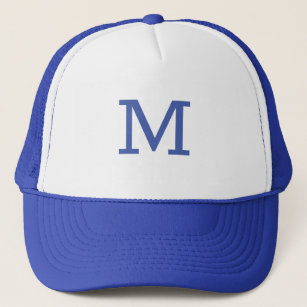 Monogram Blue Modern Add Your Name Initial Trucker Hat