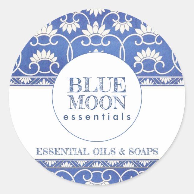 Monogram Blue Moon Floral Beauty Products Classic Round Sticker (Front)