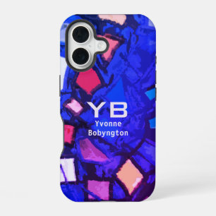 Monogram blue navy indigo abstract colourful brigh iPhone 16 case