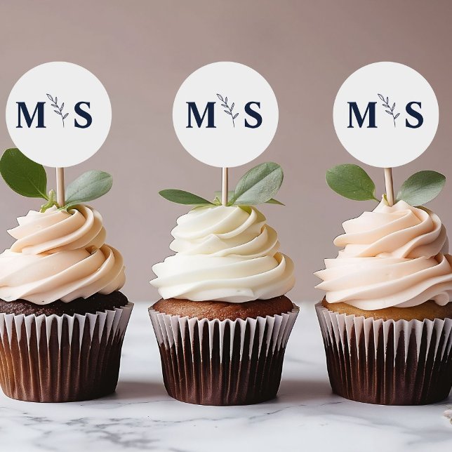 Monogram blue navy wedding favour classic round sticker (Creator Uploaded)