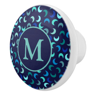 Monogram Blue New Moon Pattern Ceramic Knob