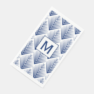 Monogram Blue on White Fan Flowers Art Deco    Napkin