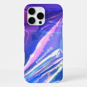 Monogram blue opalescent purple stripe iridescent iPhone 16 pro max case