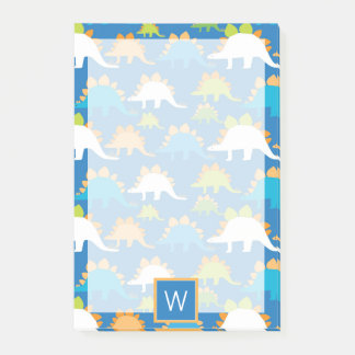 Monogram | Blue Orange Green Dinosaurs Post-it Notes