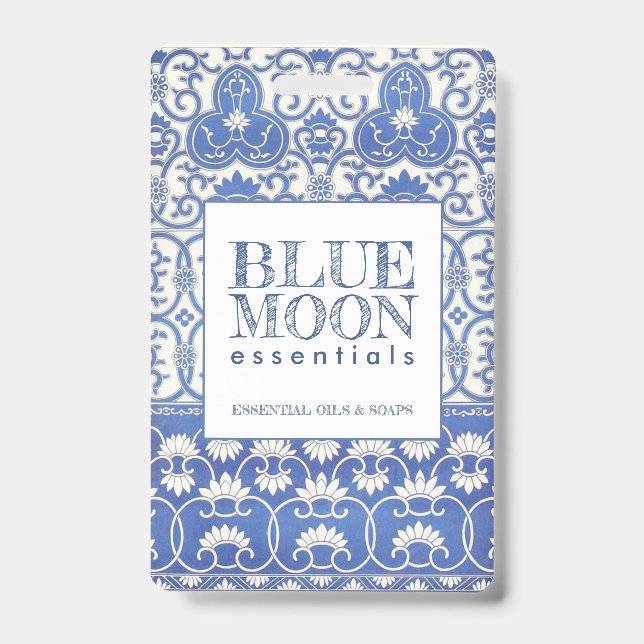 Monogram Blue Pattern Essential Oils Soaps Gift Ca Badge (Front)