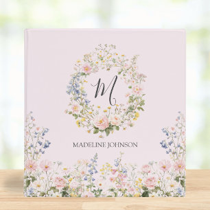 Monogram Blue Pink Flowers Floral Baby Memory Book Binder