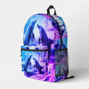Monogram Blue & Purple Dolphins Ocean Printed Backpack