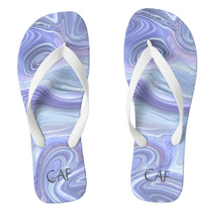 Monogram Blue Purple Silver Agate Marble Swirl  Flip Flops