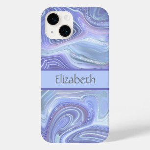Monogram Blue Purple Silver Glitter Agate Marble  Case-Mate iPhone 14 Case