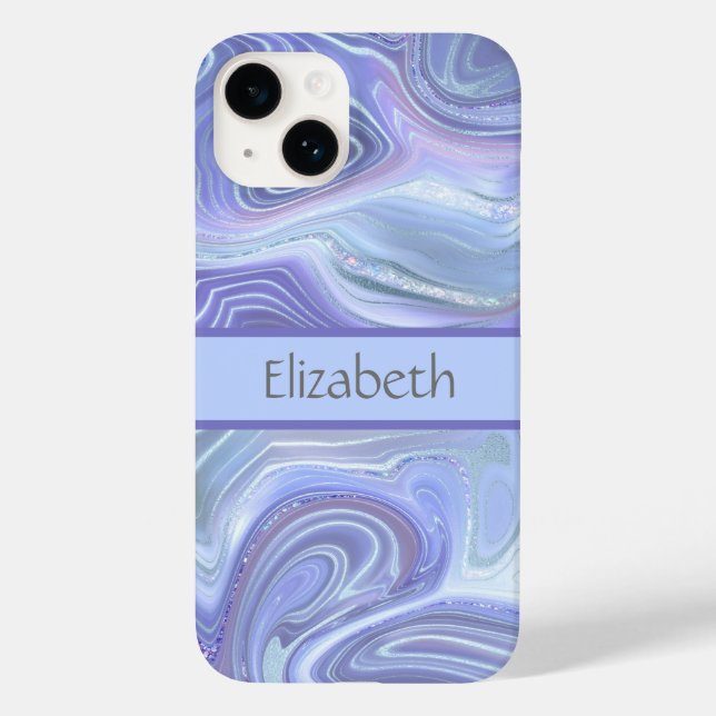 Monogram Blue Purple Silver Glitter Agate Marble  Case-Mate iPhone Case (Back)