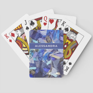 Monogram blue purple white abstract stripe pattern playing cards