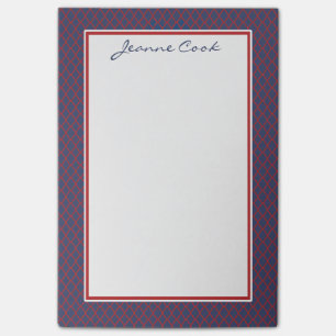 Monogram Blue & Red Quatrefoil Trellis Pattern Post-it Notes
