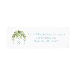 Monogram Blue Ribbons Floral Elegant Return Addres