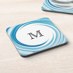 Monogram Blue sapphire Swirl Abstract Art Coaster