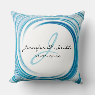 Monogram Blue sapphire Swirl Abstract Art Throw Pillow