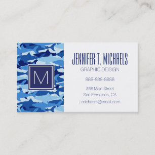 Monogram Blue Shark Pattern Business Card