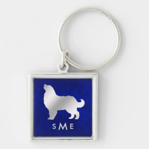 Monogram Blue Silver Bernese Mountain Dog Keychain