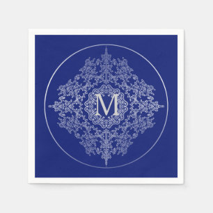 Monogram Blue & Silver Filigree Motif Napkins