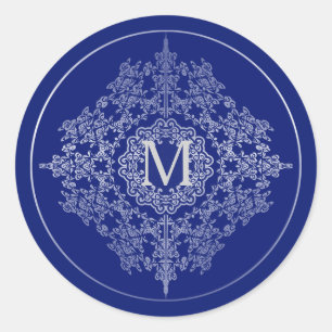 Monogram Blue & Silver Filigree Motif Stickers