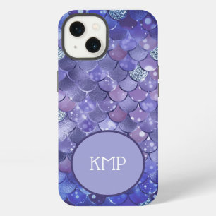Monogram Blue Silver Glitter Mermaid Scales  iPhone 13 Case