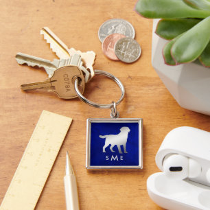 Monogram Blue Silver Labrador Retriever Keychain