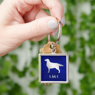 Monogram Blue Silver Setter Dog Keychain