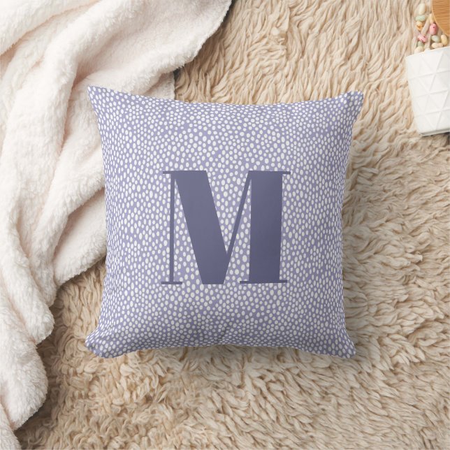 Monogram Blue Simple Painted Dots Pattern Throw Pillow (Blanket)