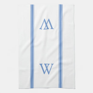 Monogram Blue Stripe Personalized Kitchen Towel