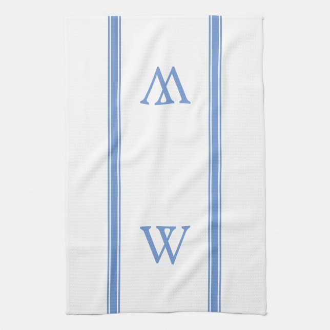 Monogram Blue Stripe Personalized Kitchen Towel (Vertical)