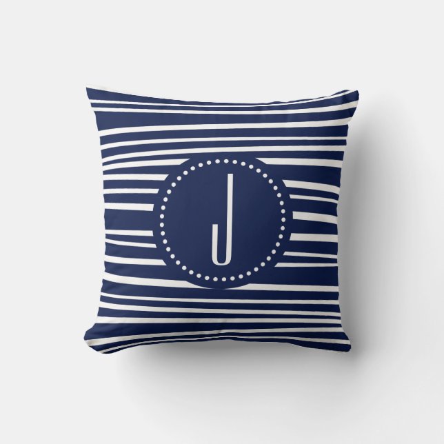 Monogram Blue Stripe Throw Pillow (Front)