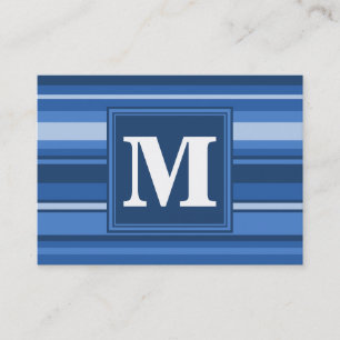 Monogram blue stripes business card