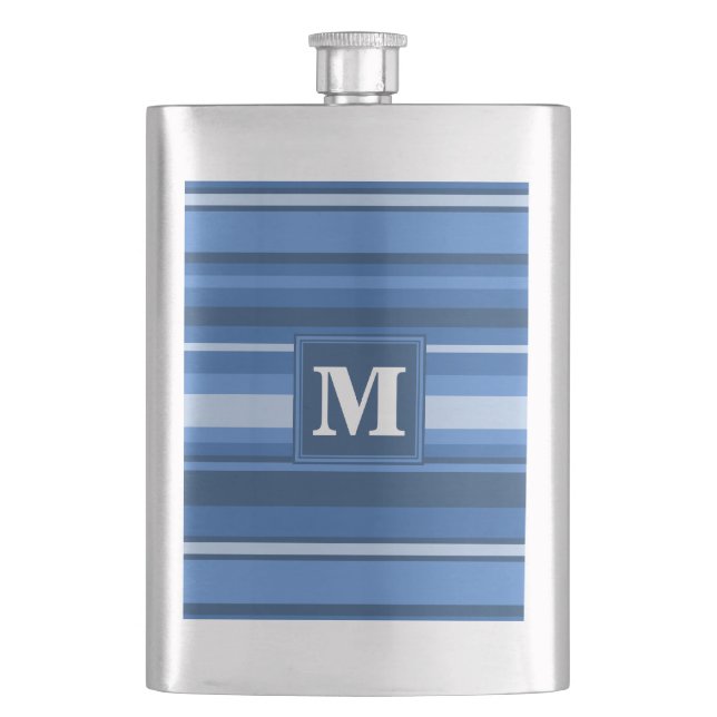 Monogram blue stripes hip flask (Front)