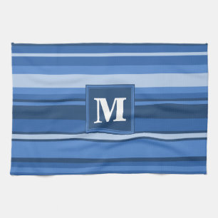 Monogram blue stripes kitchen towel
