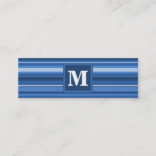 Monogram blue stripes mini business card (Front)