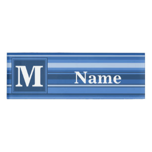 Monogram blue stripes name tag