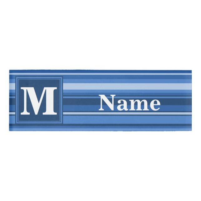 Monogram blue stripes name tag (Front)