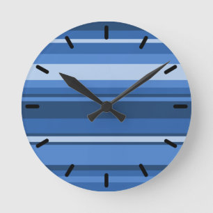 Monogram blue stripes round clock